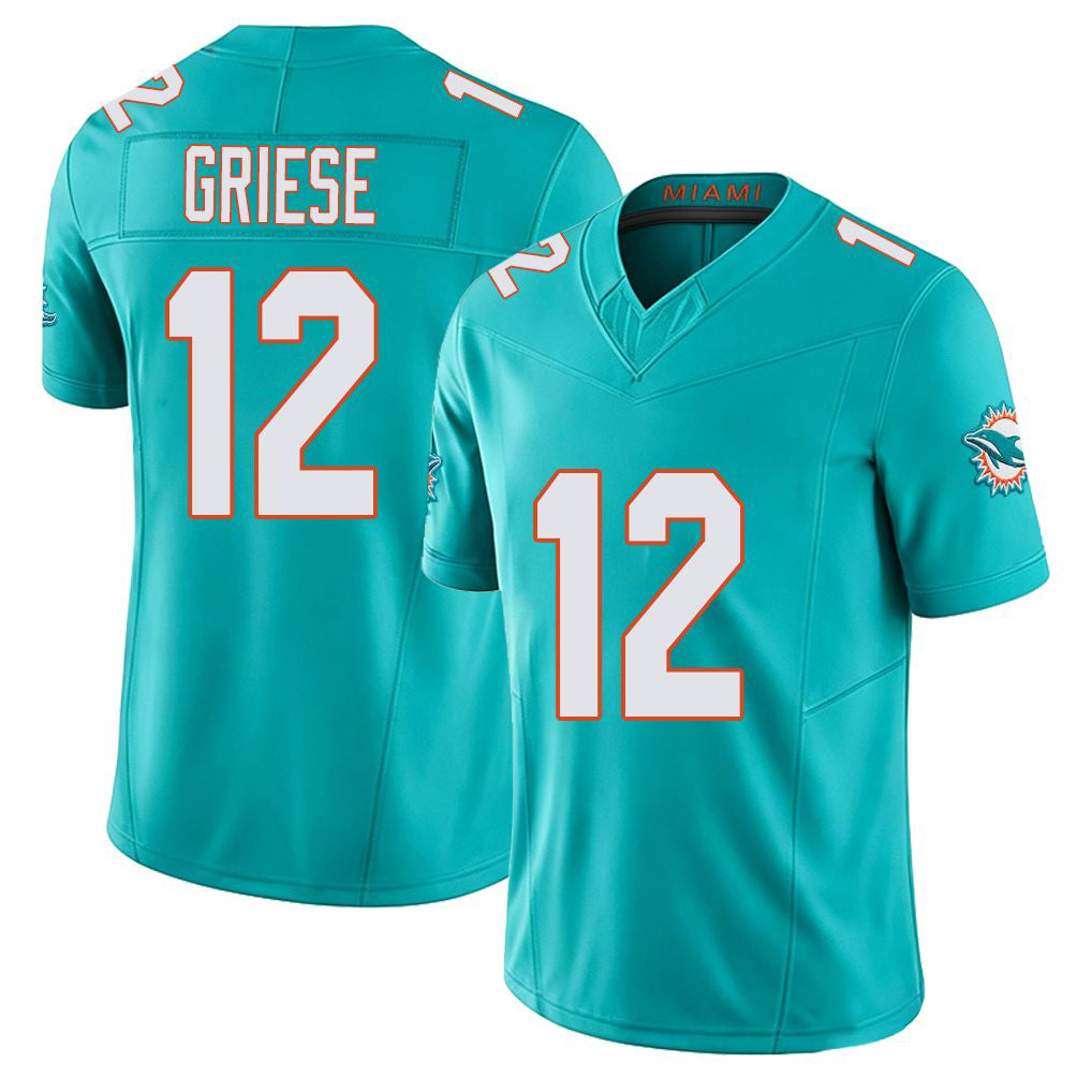 Miami #12 Griese Player Football V Neck Short Sleeve Jersey Aqua Bob For Men Youth Women Gift