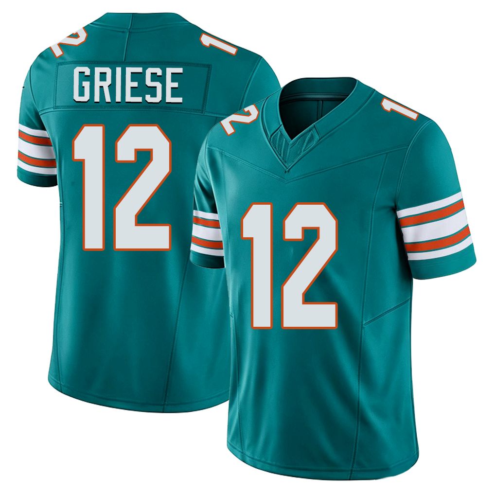 Miami #12 Griese Player Football V Neck Short Sleeve Aqua Jersey Bob For Men Youth Women Gift
