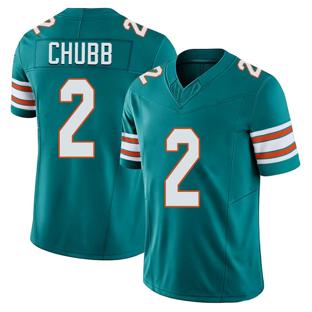 Miami #2 Chubb Player Football V Neck Short Sleeve Aqua Jersey Bradley For Men Youth Women Gift