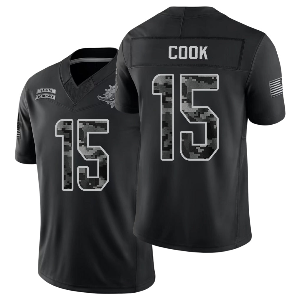 Miami #15 Cook Player Football V Neck Short Sleeve Black Jersey Brady For Men Youth Women Gift