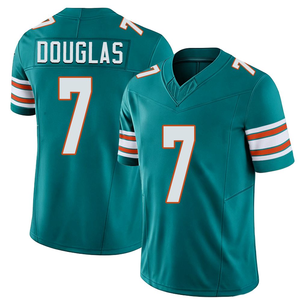 Miami #7 Douglas Player Football V Neck Short Sleeve Aqua Jersey Caleb For Men Youth Women Gift