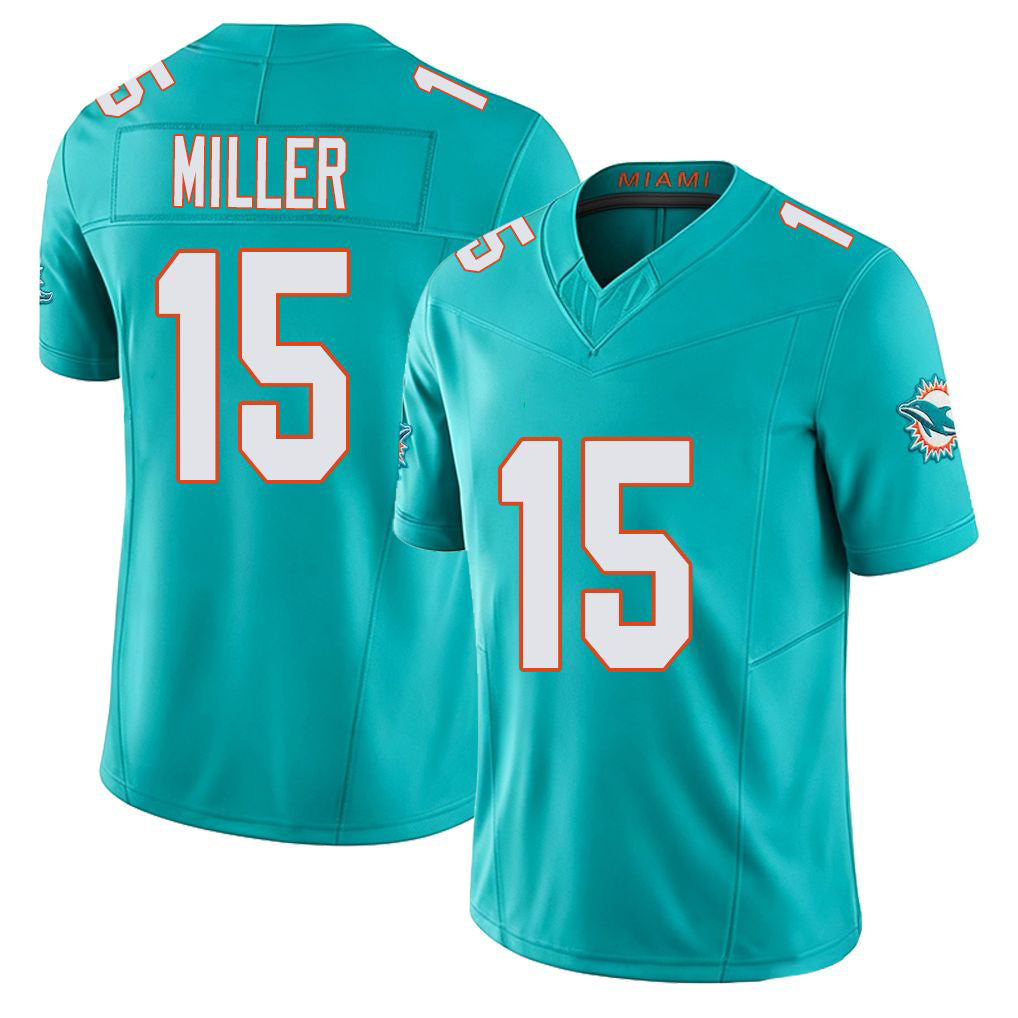 Miami #15 Miller Player Football V Neck Short Sleeve Jersey Aqua Cam For Men Youth Women Gift