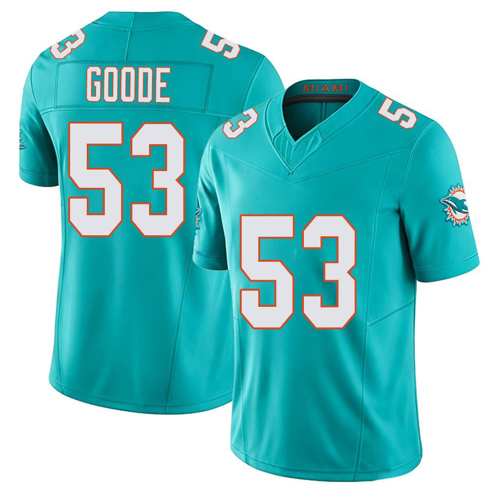 Miami #53 Goode Player Football V Neck Short Sleeve Jersey Aqua Cameron For Men Youth Women Gift