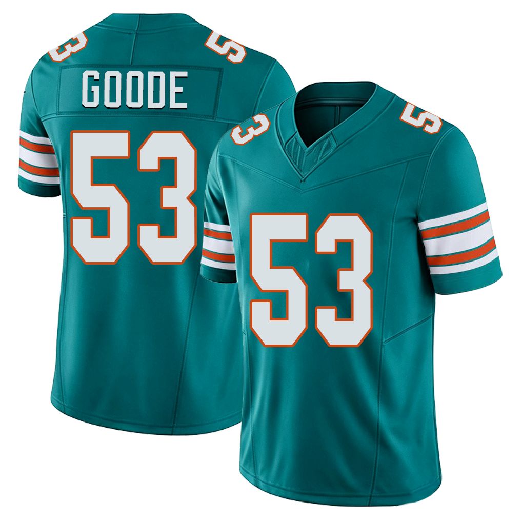 Miami #53 Goode Player Football V Neck Short Sleeve Aqua Jersey Cameron For Men Youth Women Gift