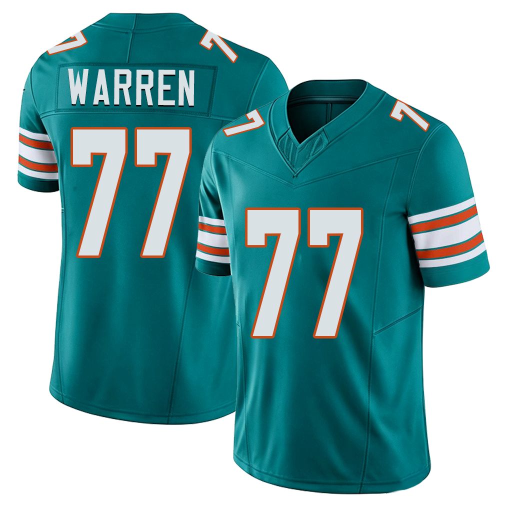 Miami #77 Warren Player Football V Neck Short Sleeve Aqua Jersey Carter For Men Youth Women Gift