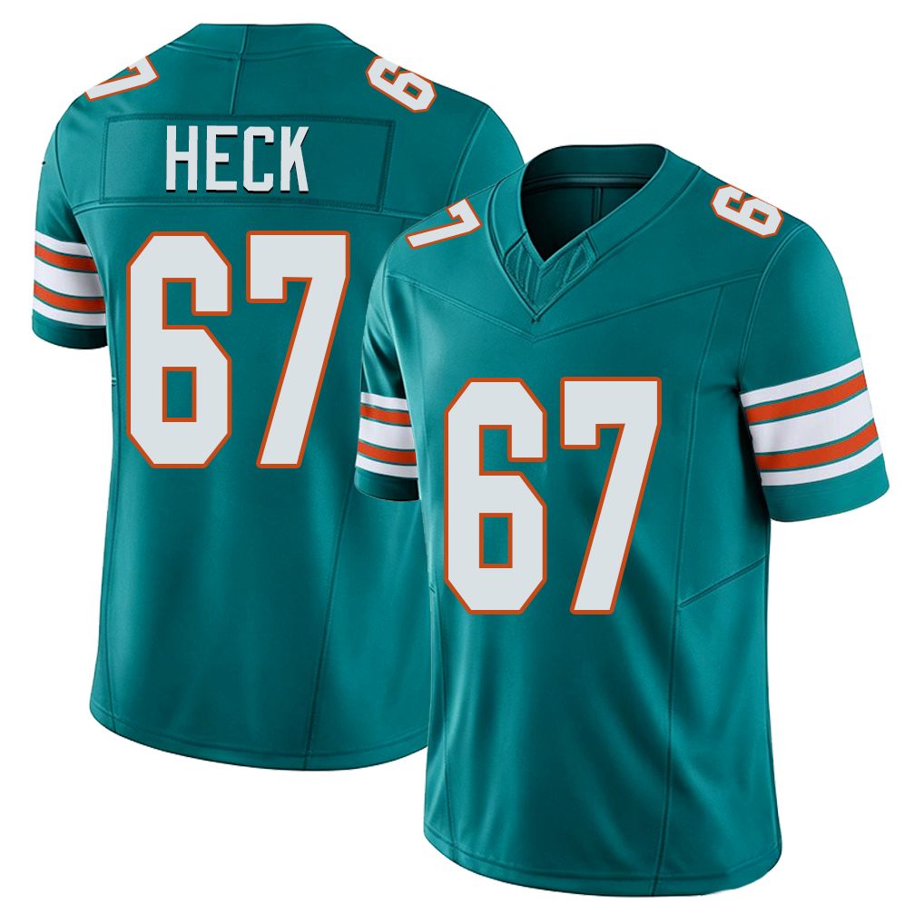 Miami #67 Heck Player Football V Neck Short Sleeve Aqua Jersey Charlie For Men Youth Women Gift