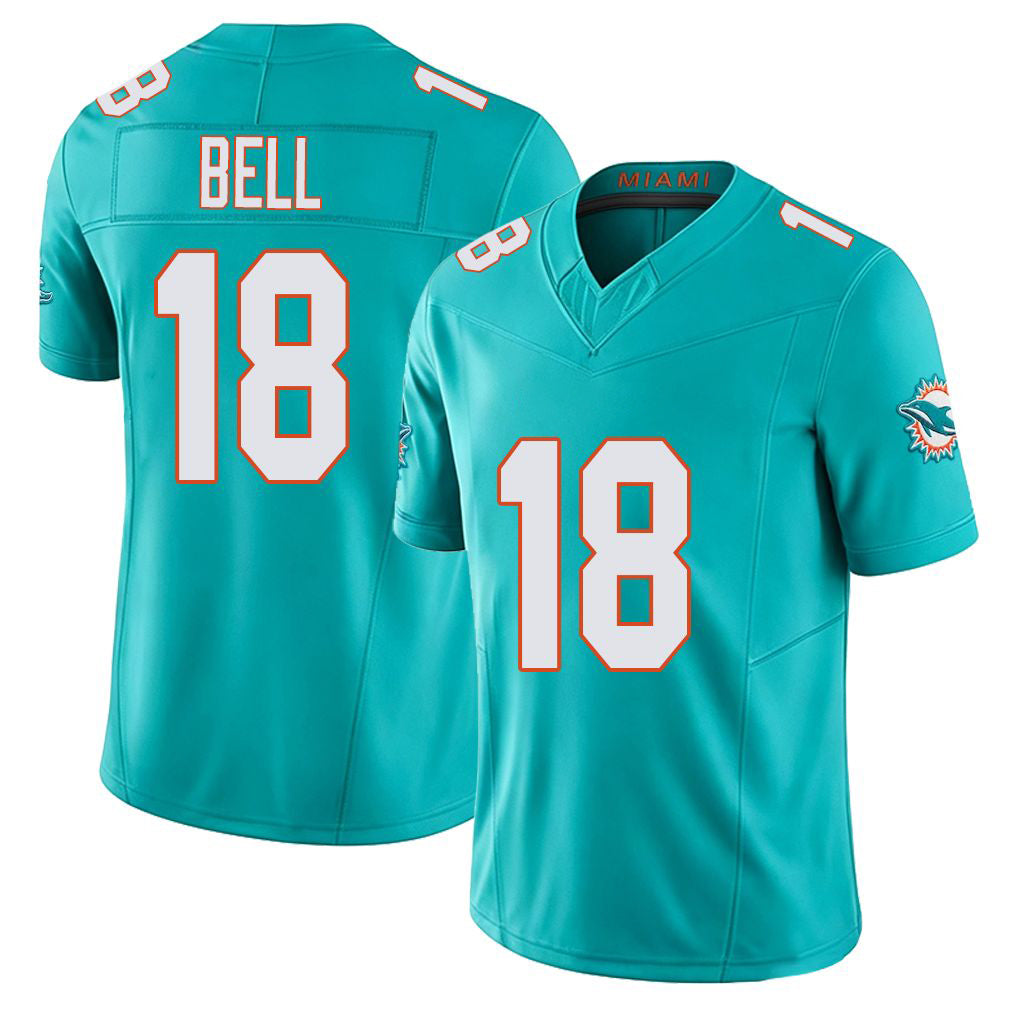 Miami #18 Bell Player Football V Neck Short Sleeve Jersey Aqua Chris For Men Youth Women Gift