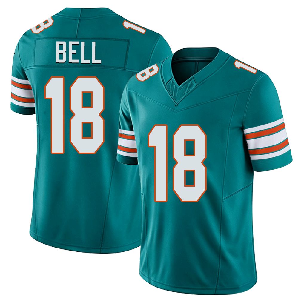 Miami #18 Bell Player Football V Neck Short Sleeve Aqua Jersey Chris For Men Youth Women Gift