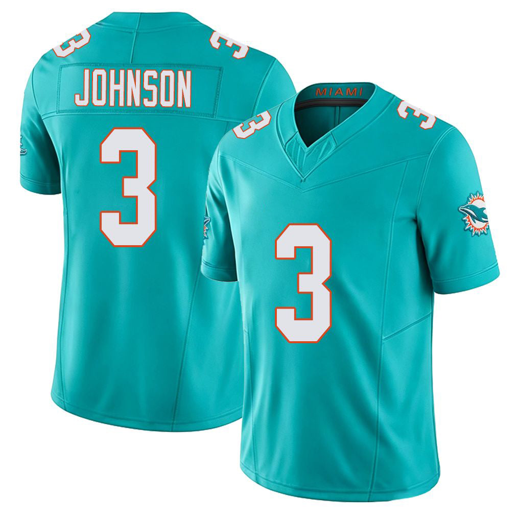Miami #3 Johnson Player Football V Neck Short Sleeve Jersey Aqua Chris For Men Youth Women Gift