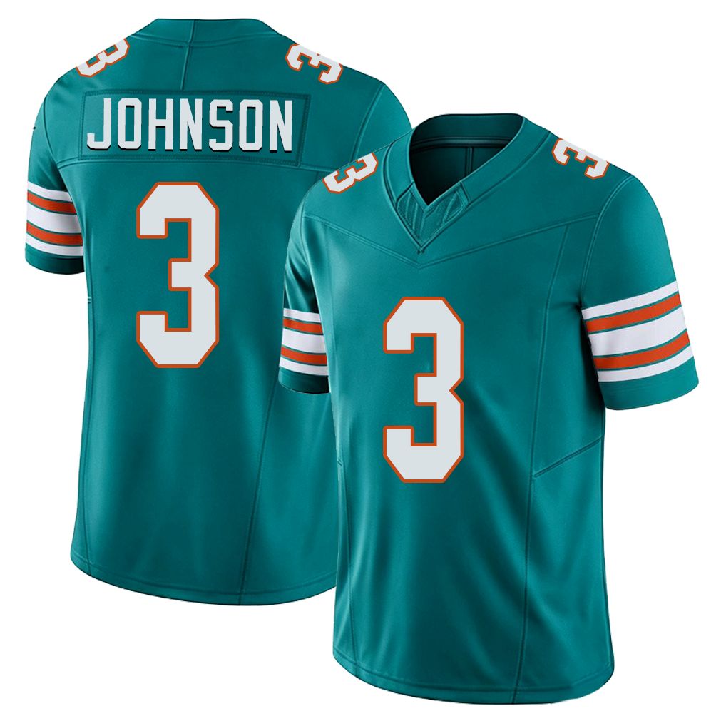 Miami #3 Johnson Player Football V Neck Short Sleeve Aqua Jersey Chris For Men Youth Women Gift