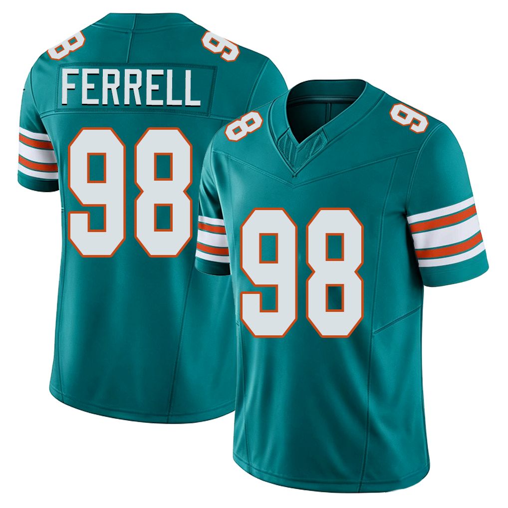 Miami #98 Ferrell Player Football V Neck Short Sleeve Aqua Jersey Clelin For Men Youth Women Gift