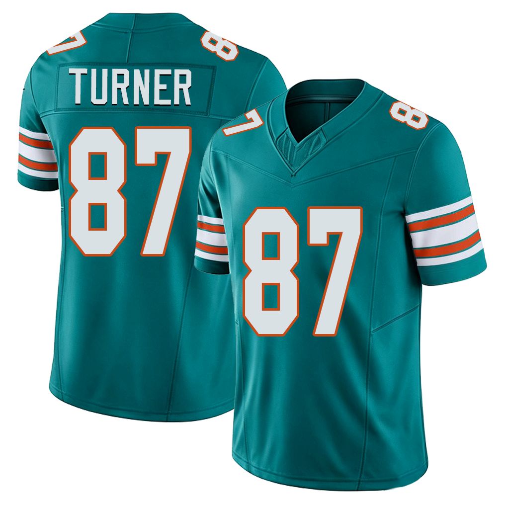 Miami #87 Turner Player Football V Neck Short Sleeve Aqua Jersey Cole For Men Youth Women Gift