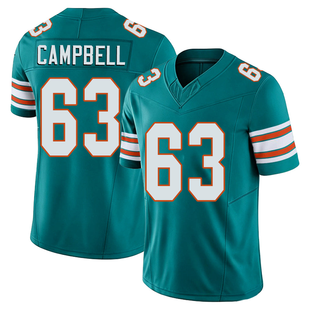 Miami #63 Campbell Player Football V Neck Short Sleeve Aqua Jersey DJ For Men Youth Women Gift