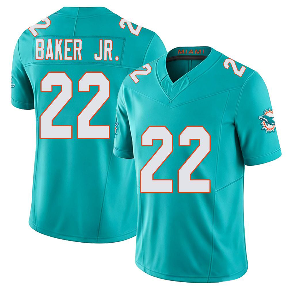 Miami #22 Baker Jr. Player Football V Neck Short Sleeve Jersey Aqua Darrell For Men Youth Women Gift