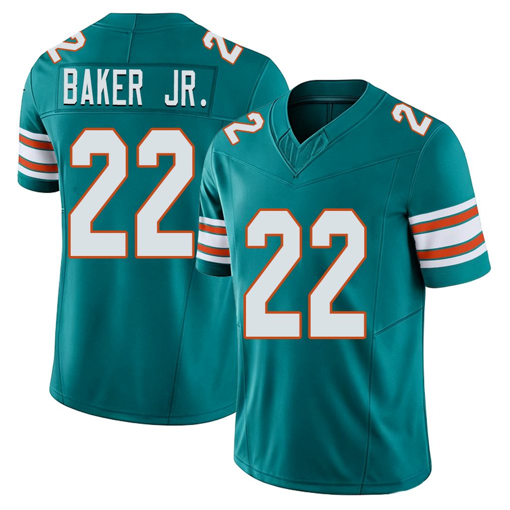 Miami #22 Baker Jr. Player Football V Neck Short Sleeve Aqua Jersey Darrell For Men Youth Women Gift