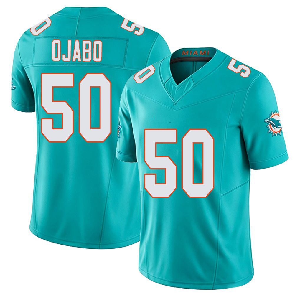 Miami #50 Ojabo Player Football V Neck Short Sleeve Jersey Aqua David For Men Youth Women Gift