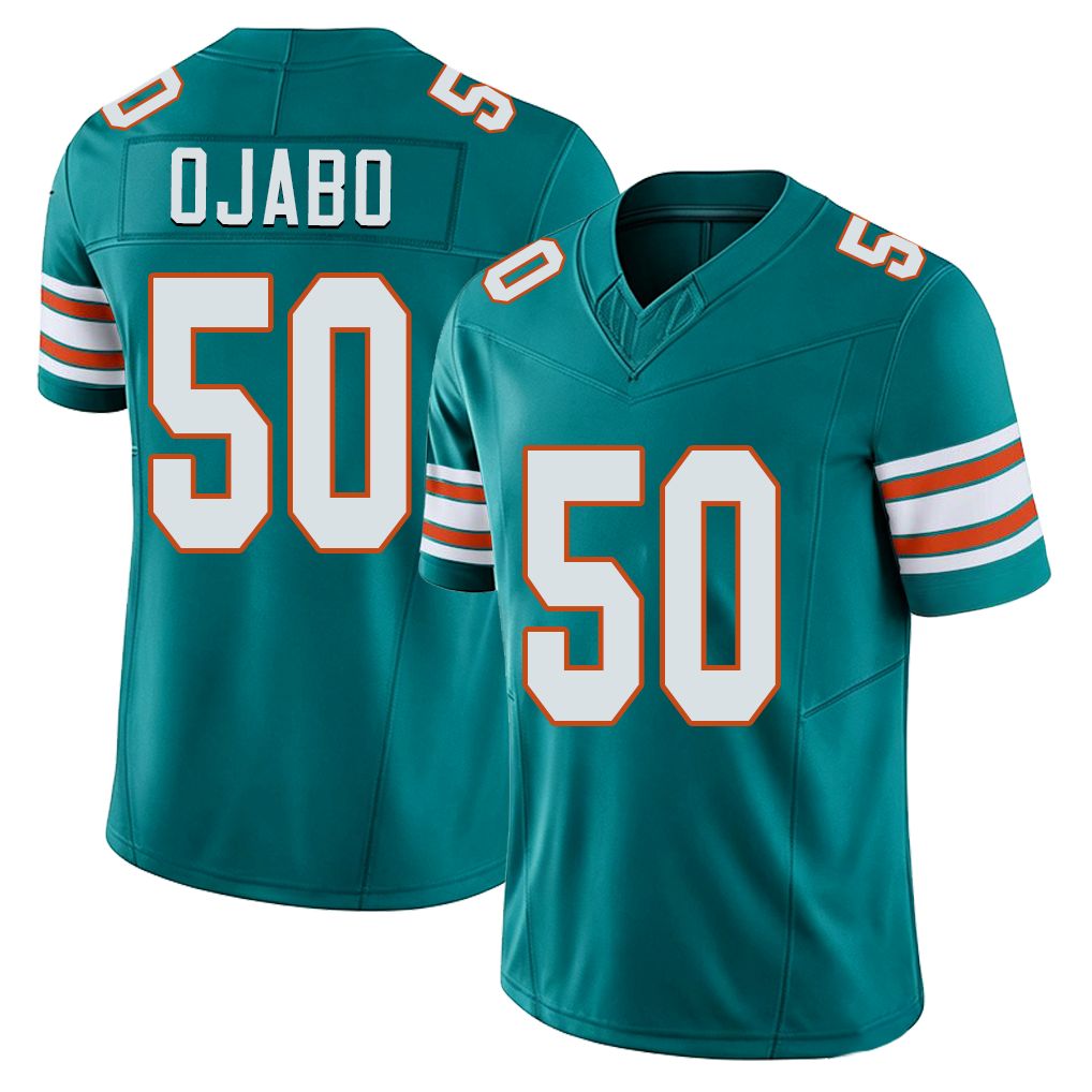 Miami #50 Ojabo Player Football V Neck Short Sleeve Aqua Jersey David For Men Youth Women Gift