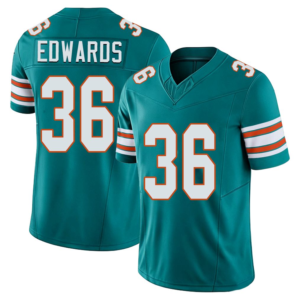 Miami #36 Edwards Player Football V Neck Short Sleeve Aqua Jersey Donovan For Men Youth Women Gift