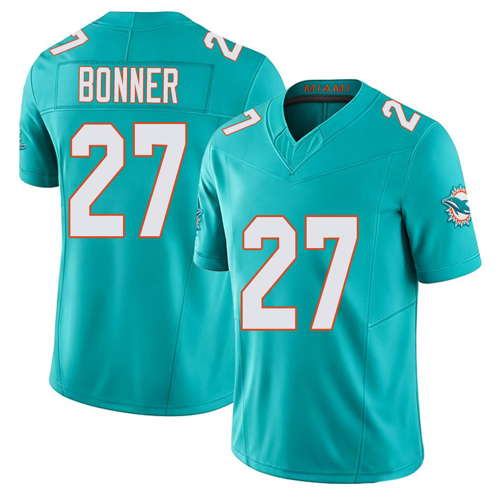 Miami #27 Bonner Player Football V Neck Short Sleeve Jersey Aqua Ethan For Men Youth Women Gift