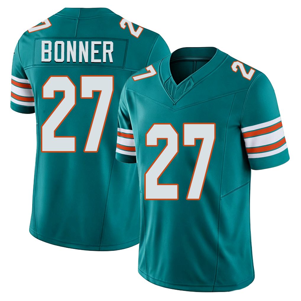 Miami #27 Bonner Player Football V Neck Short Sleeve Aqua Jersey Ethan For Men Youth Women Gift