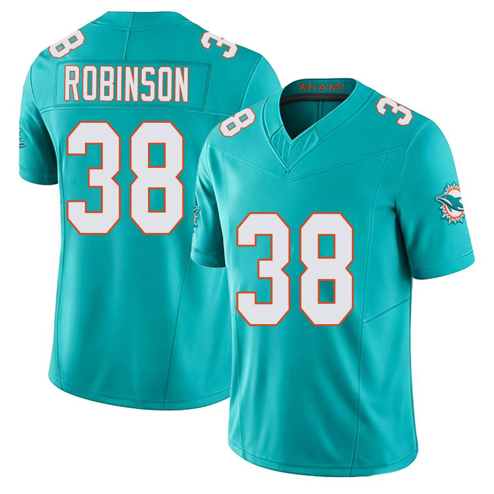 Miami #38 Robinson Player Football V Neck Short Sleeve Jersey Aqua Ethan For Men Youth Women Gift