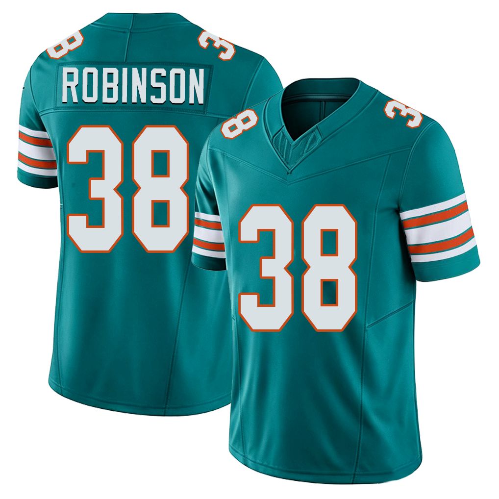 Miami #38 Robinson Player Football V Neck Short Sleeve Aqua Jersey Ethan For Men Youth Women Gift