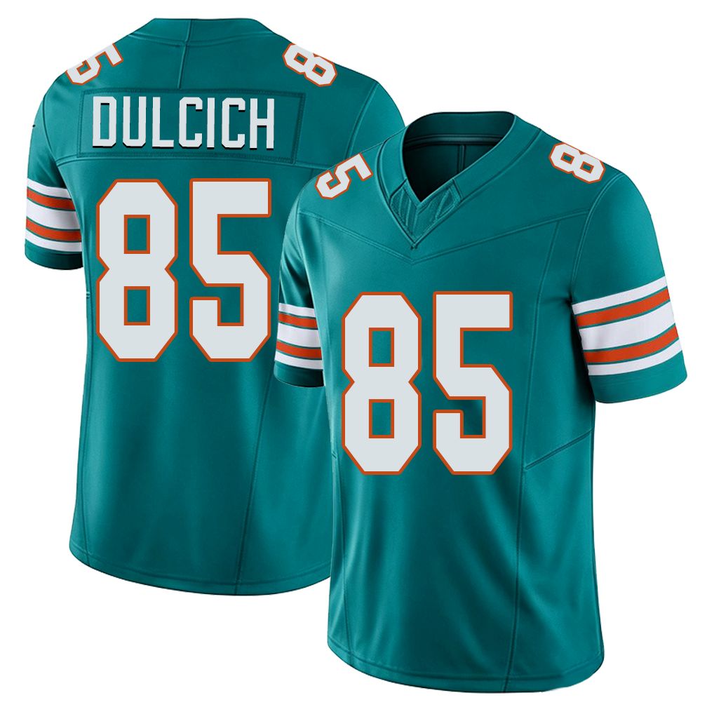 Miami #85 Dulcich Player Football V Neck Short Sleeve Aqua Jersey Greg For Men Youth Women Gift