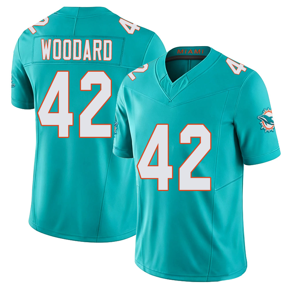 Miami #42 Woodard Player Football V Neck Short Sleeve Jersey Aqua Jackson For Men Youth Women Gift