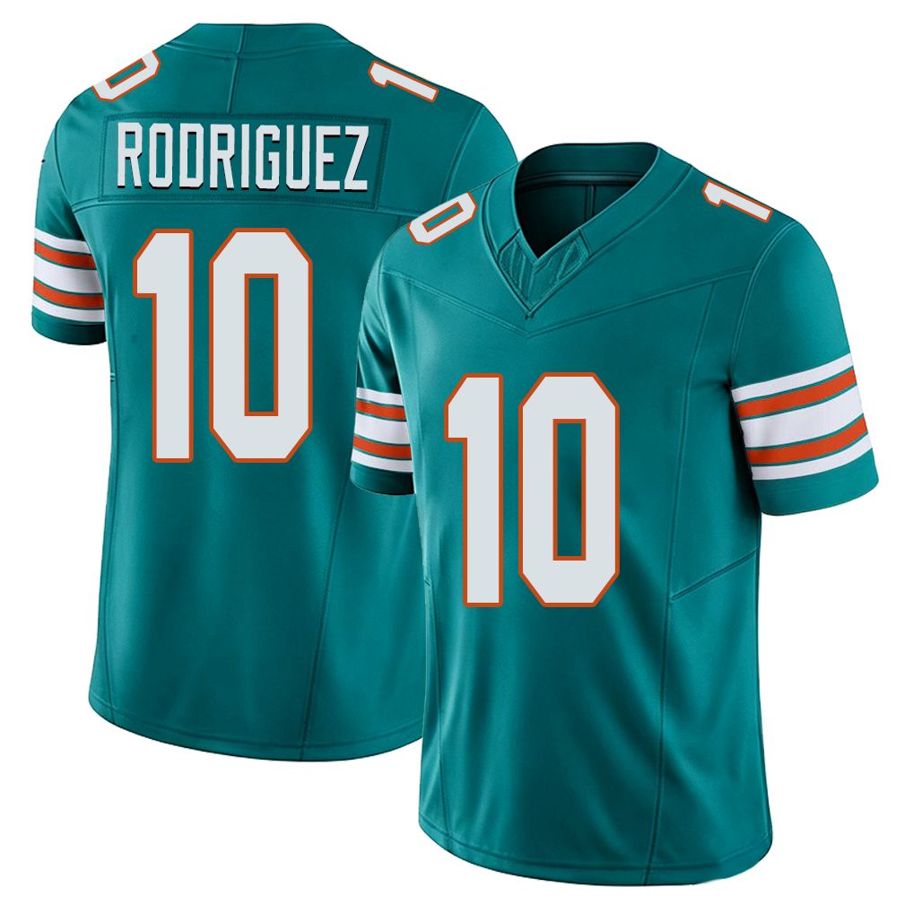 Miami #10 Rodriguez Player Football V Neck Short Sleeve Aqua Jersey Jacob For Men Youth Women Gift