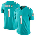 Miami #1 Tolbert Player Football V Neck Short Sleeve Jersey Aqua Jalen For Men Youth Women Gift