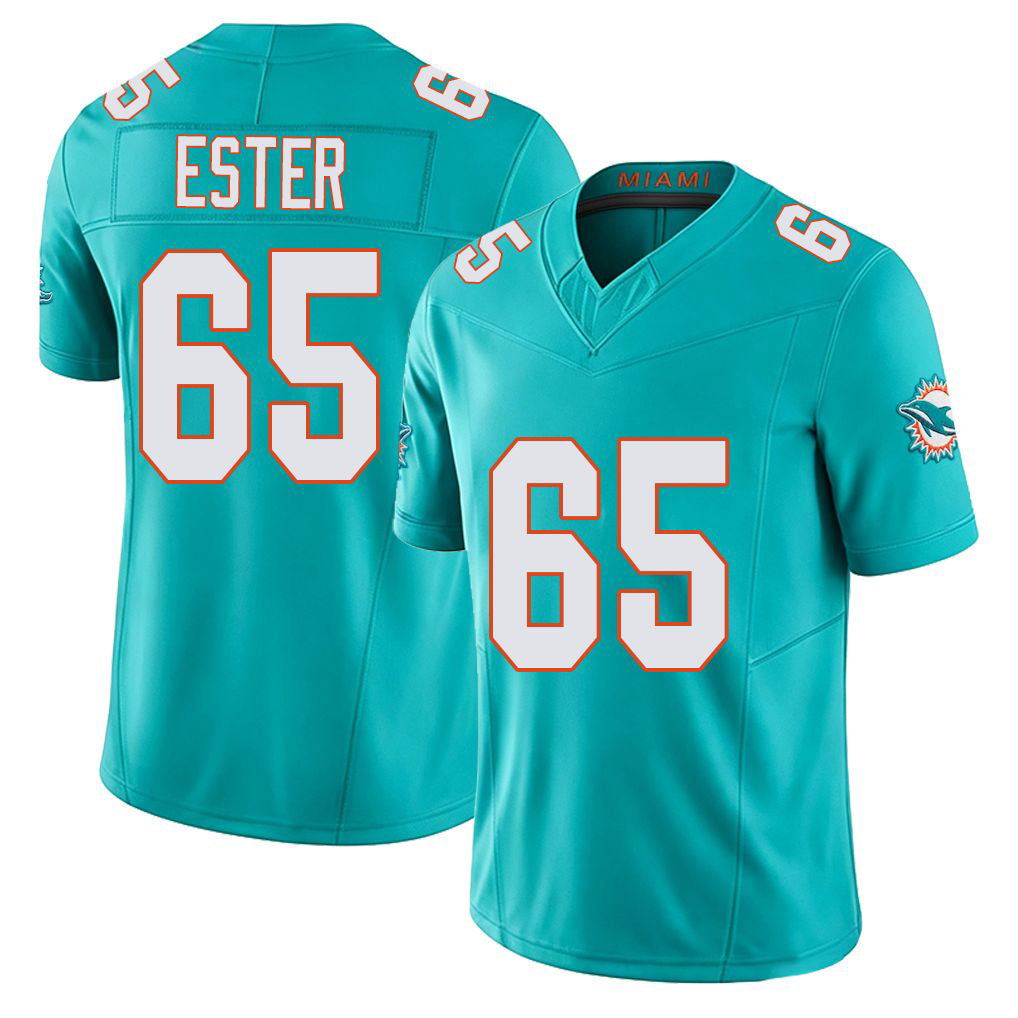 Miami #65 Ester Player Football V Neck Short Sleeve Jersey Aqua James For Men Youth Women Gift