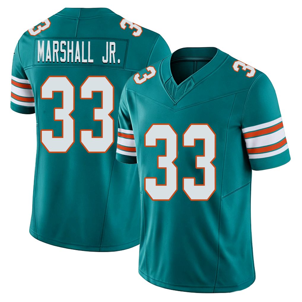 Miami #33 Marshall Jr. Player Football V Neck Short Sleeve Aqua Jersey Jason For Men Youth Women Gift