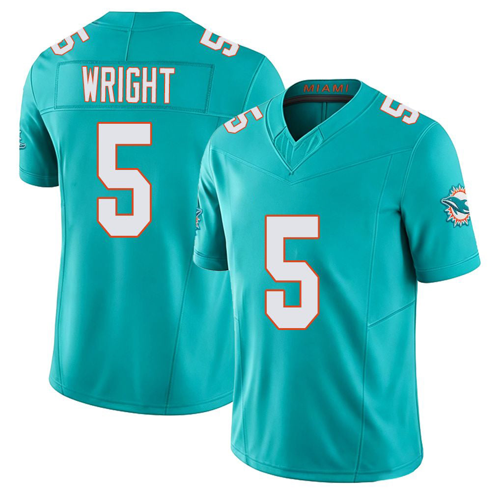 Miami #5 Wright Player Football V Neck Short Sleeve Jersey Aqua Jaylen For Men Youth Women Gift