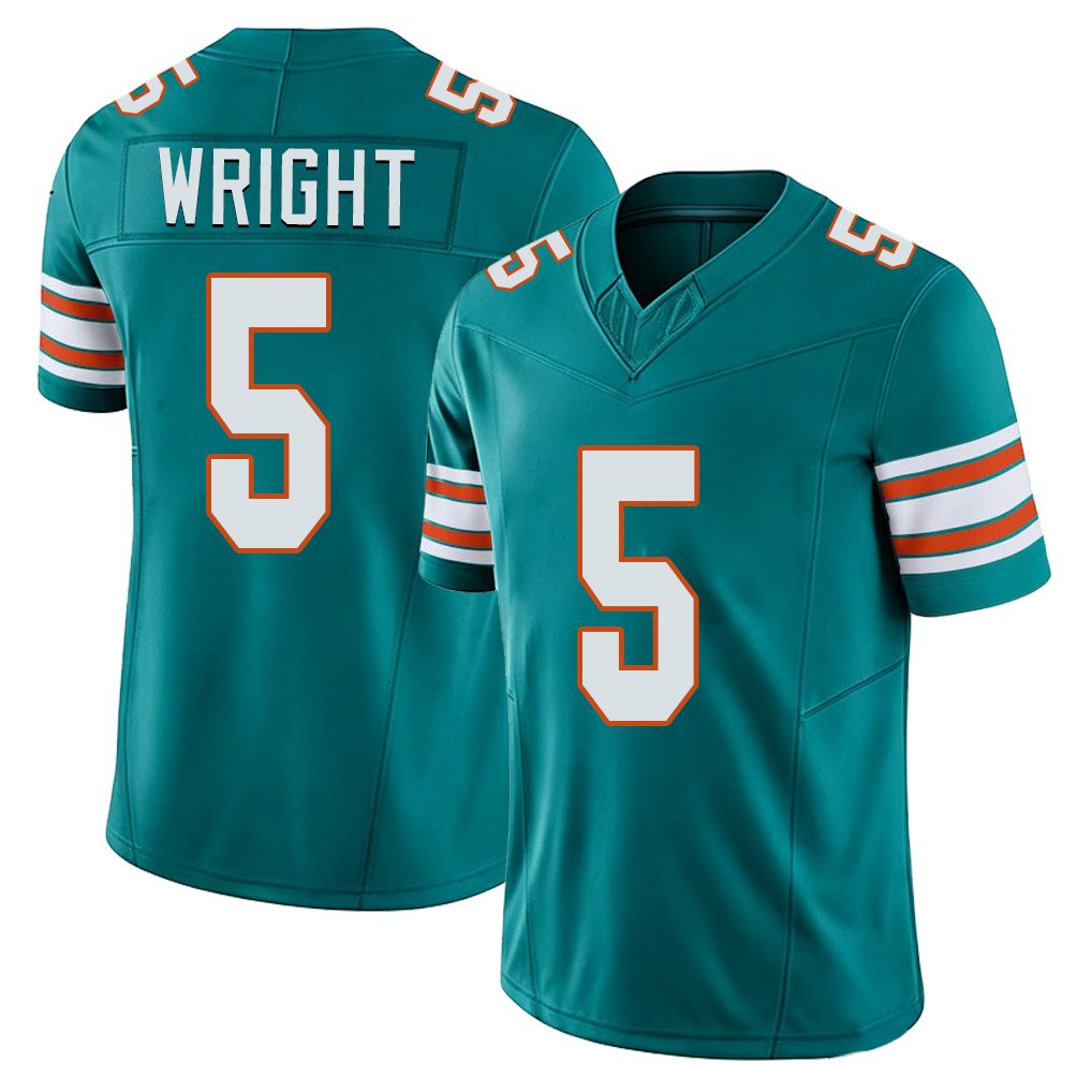 Miami #5 Wright Player Football V Neck Short Sleeve Aqua Jersey Jaylen For Men Youth Women Gift