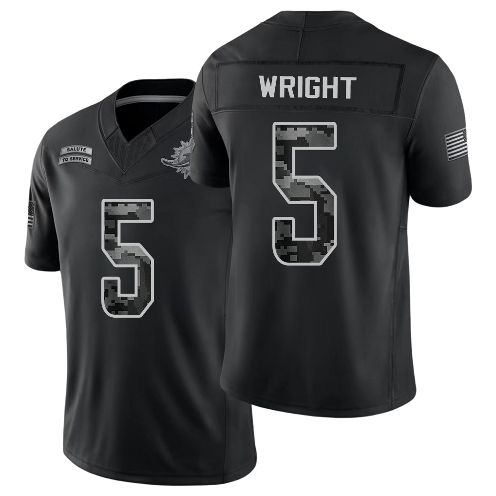 Miami #5 Wright Player Football V Neck Short Sleeve Black Jersey Jaylen For Men Youth Women Gift