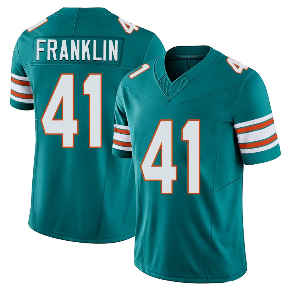 Miami #41 Franklin Player Football V Neck Short Sleeve Aqua Jersey Jeremiah For Men Youth Women Gift
