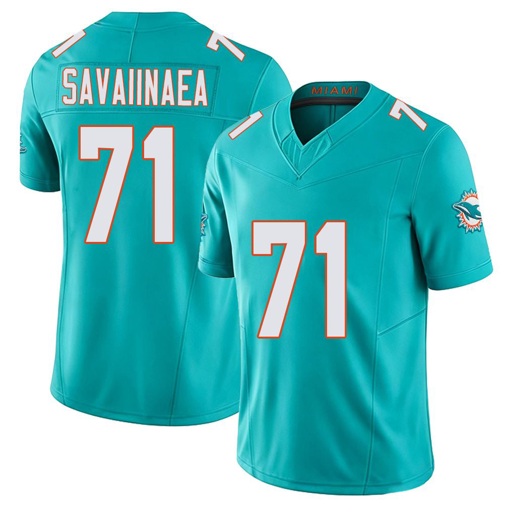 Miami #71 Savaiinaea Player Football V Neck Short Sleeve Jersey Aqua Jonah For Men Youth Women Gift