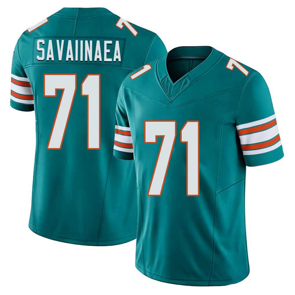 Miami #71 Savaiinaea Player Football V Neck Short Sleeve Aqua Jersey Jonah For Men Youth Women Gift