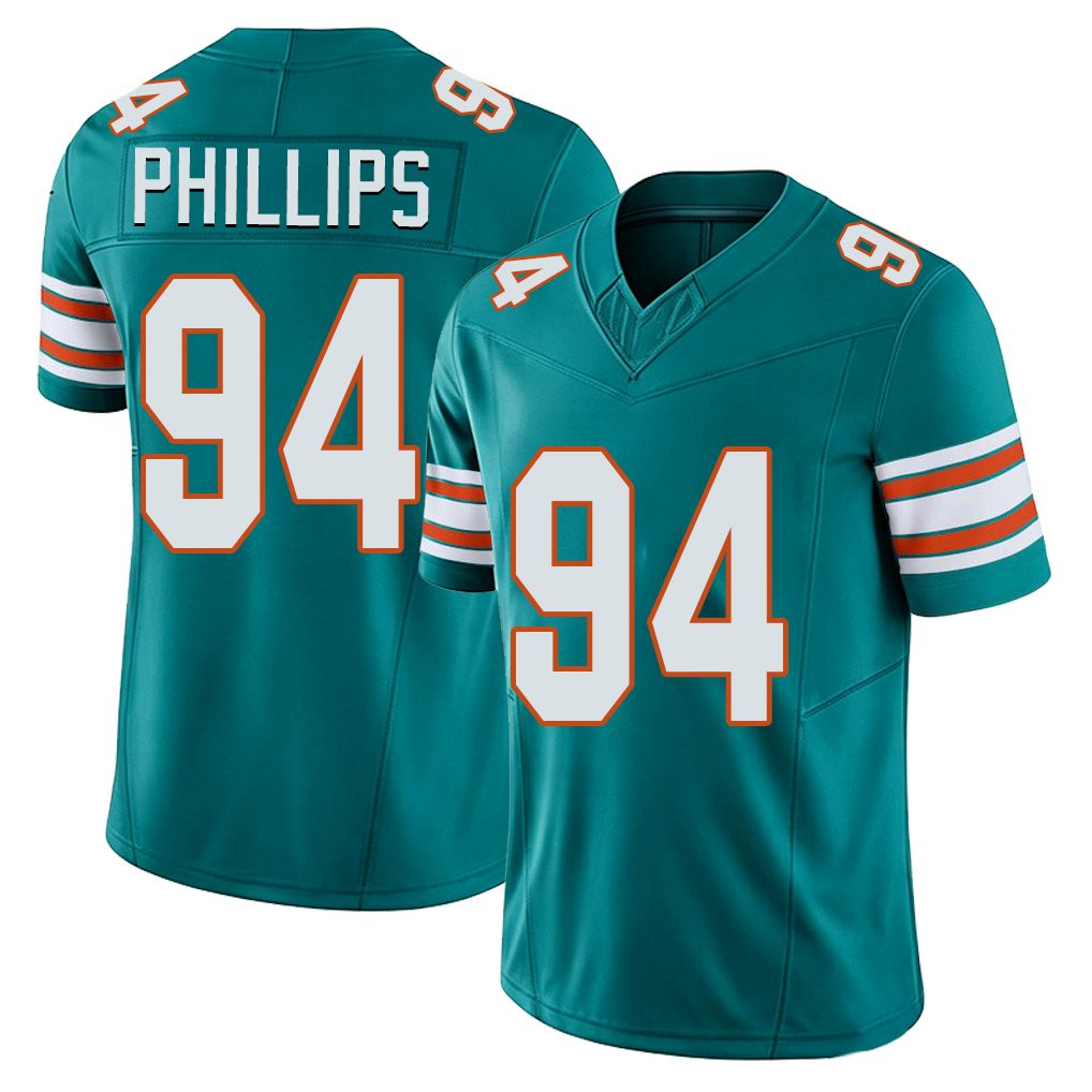 Miami #94 Phillips Player Football V Neck Short Sleeve Aqua Jersey Jordan For Men Youth Women Gift