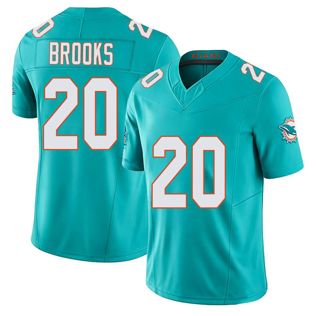 Miami #20 Brooks Player Football V Neck Short Sleeve Jersey Aqua Jordyn For Men Youth Women Gift