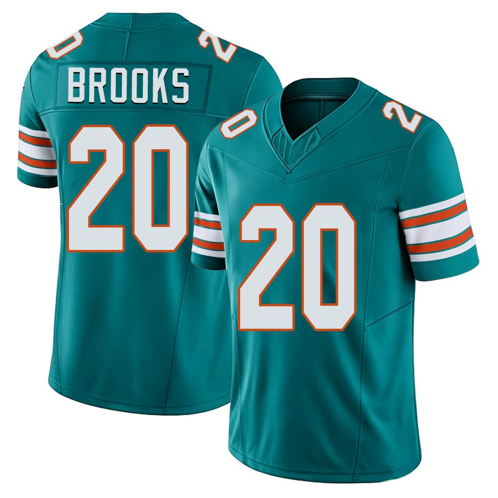 Miami #20 Brooks Player Football V Neck Short Sleeve Aqua Jersey Jordyn For Men Youth Women Gift