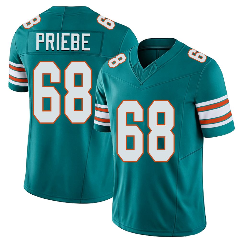 Miami #68 Priebe Player Football V Neck Short Sleeve Aqua Jersey Josh For Men Youth Women Gift