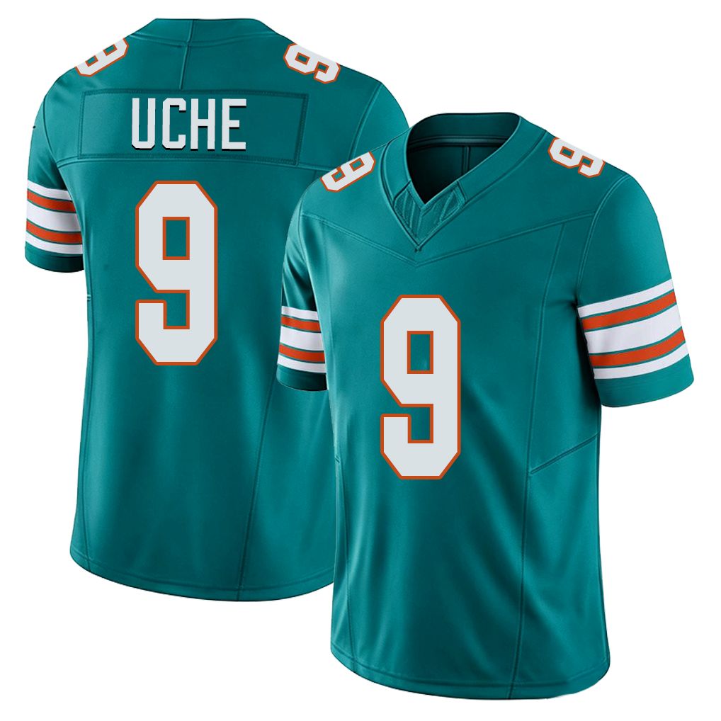 Miami #9 Uche Player Football V Neck Short Sleeve Aqua Jersey Joshua For Men Youth Women Gift