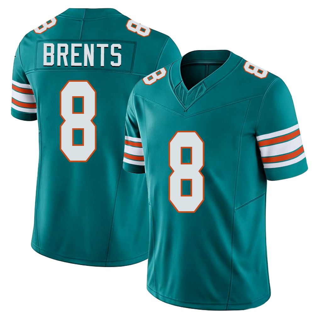 Miami #8 Brents Player Football V Neck Short Sleeve Aqua Jersey Julius For Men Youth Women Gift