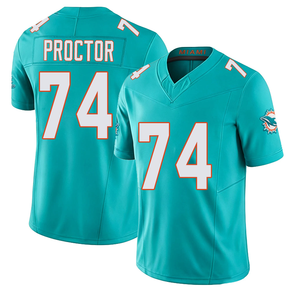 Miami #74 Proctor Player Football V Neck Short Sleeve Jersey Aqua Kadyn For Men Youth Women Gift