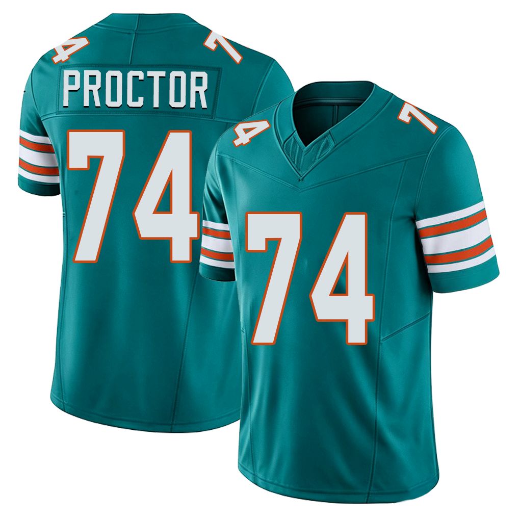 Miami #74 Proctor Player Football V Neck Short Sleeve Aqua Jersey Kadyn For Men Youth Women Gift
