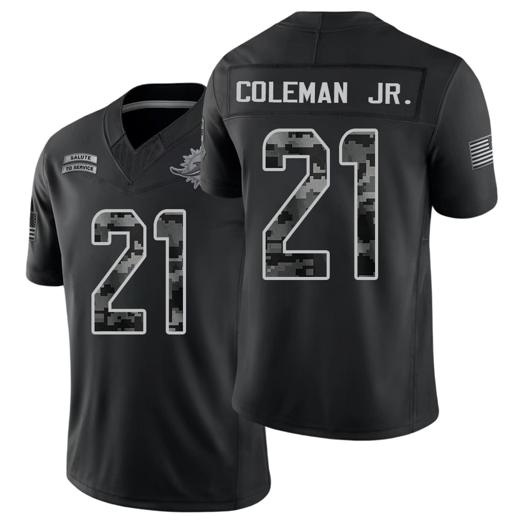 Miami #21 Coleman Jr. Player Football V Neck Short Sleeve Black Jersey Kevin For Men Youth Women Gift