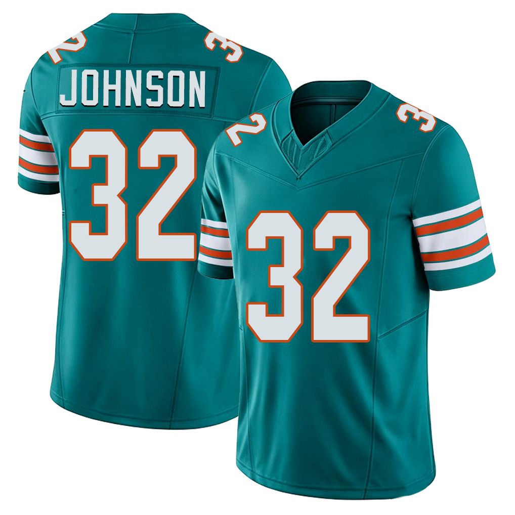 Miami #32 Johnson Player Football V Neck Short Sleeve Aqua Jersey Lonnie For Men Youth Women Gift
