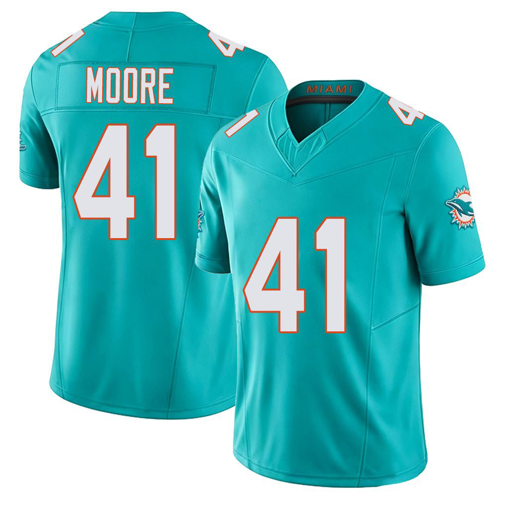 Miami #41 Moore Player Football V Neck Short Sleeve Jersey Aqua Louis For Men Youth Women Gift