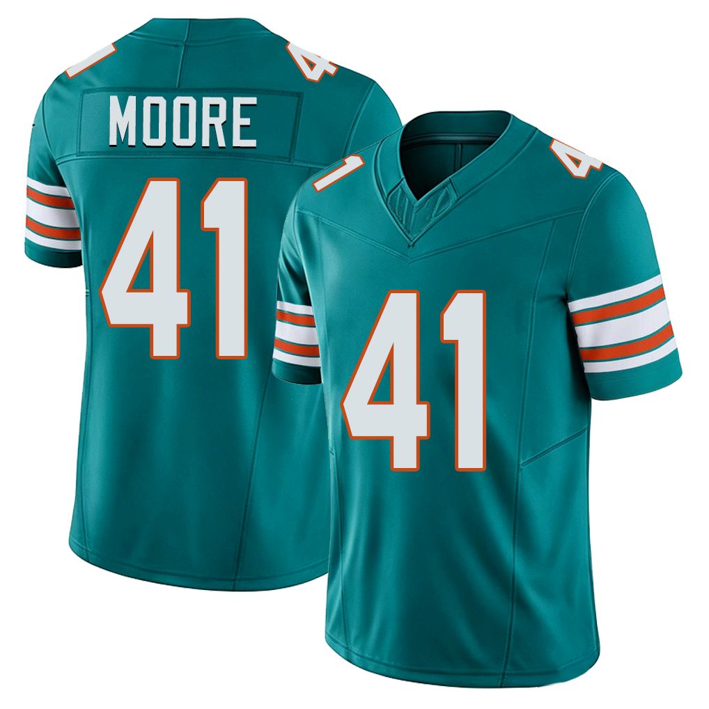 Miami #41 Moore Player Football V Neck Short Sleeve Aqua Jersey Louis For Men Youth Women Gift